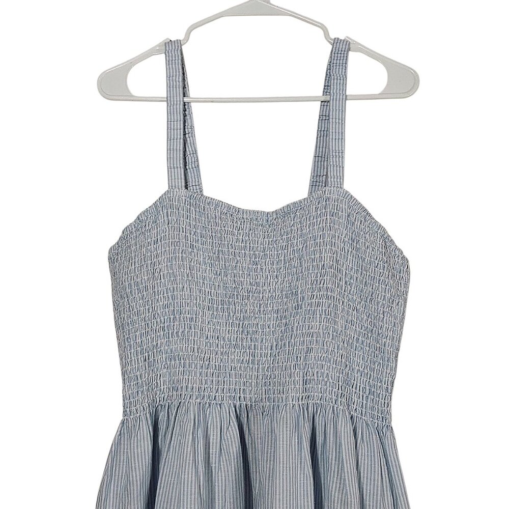 NWT J. Crew Linen/Cotton Smocked Bodice Blue Pinstripe Summer Sundress - XXL - Picture 3 of 10